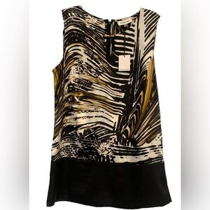 Calvin Klein Sleeveless Tunic Top Keyhole Neckline Black Honey Print Size S